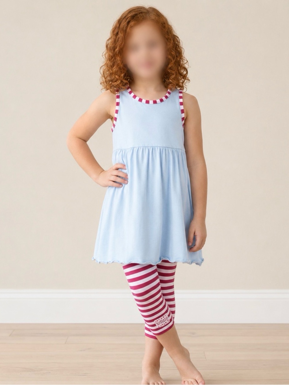 Ruffle Girl Light Blue/Hot Pink Legging Capri Set